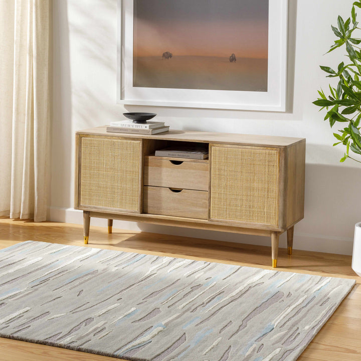 Atius Contemporary Abstract Gray And Blue Hand Tufted Area Rug
