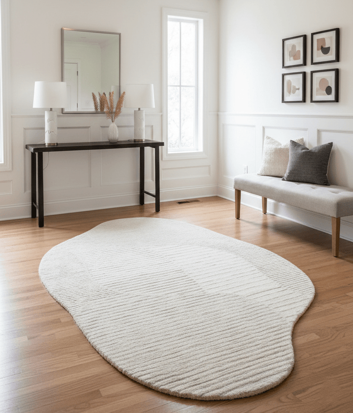 Stone Modern Silver and Beige Ripple Hand Tufted 5x7 Wool Rug - The Rug Decor