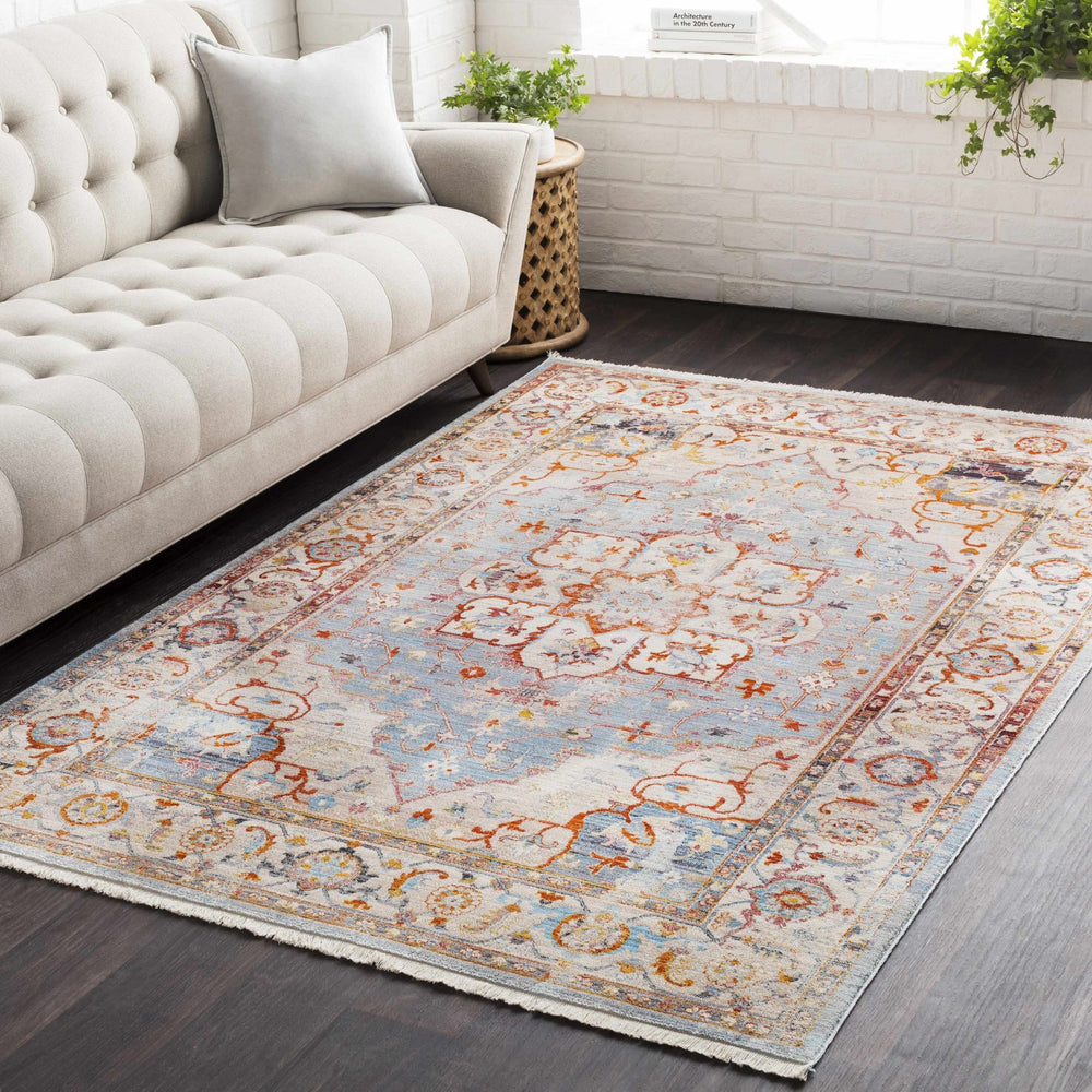 Stoneboro Traditional Medallion Design Beige And Blue Area Rug - The Rug Decor