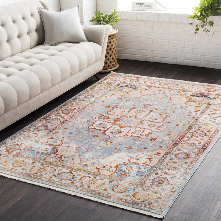 Stoneboro Traditional Medallion Design Beige And Blue Area Rug - The Rug Decor