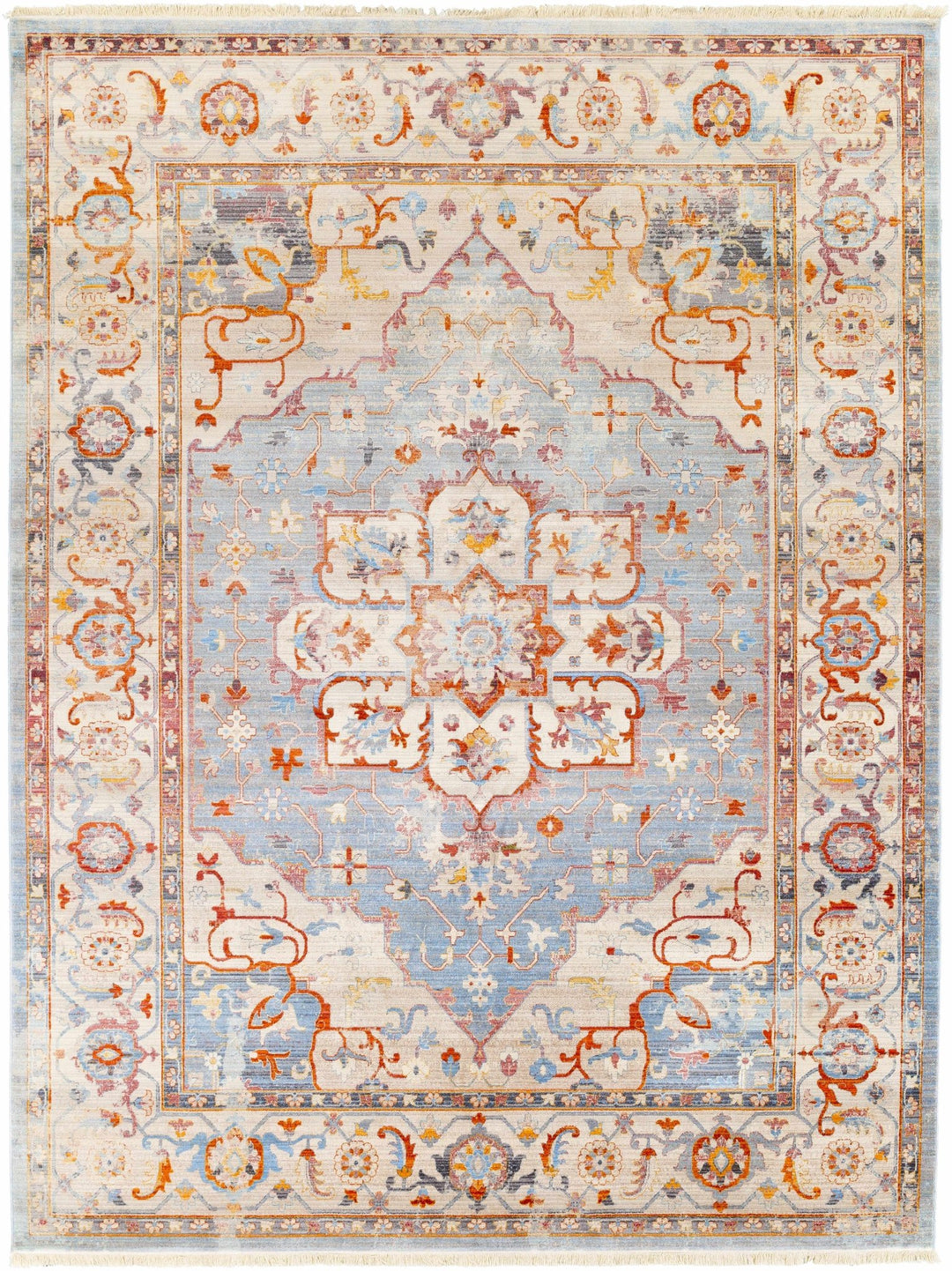Stoneboro Traditional Medallion Design Beige And Blue Area Rug - The Rug Decor