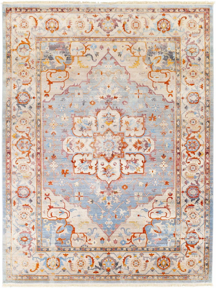 Stoneboro Traditional Medallion Design Beige And Blue Area Rug - The Rug Decor