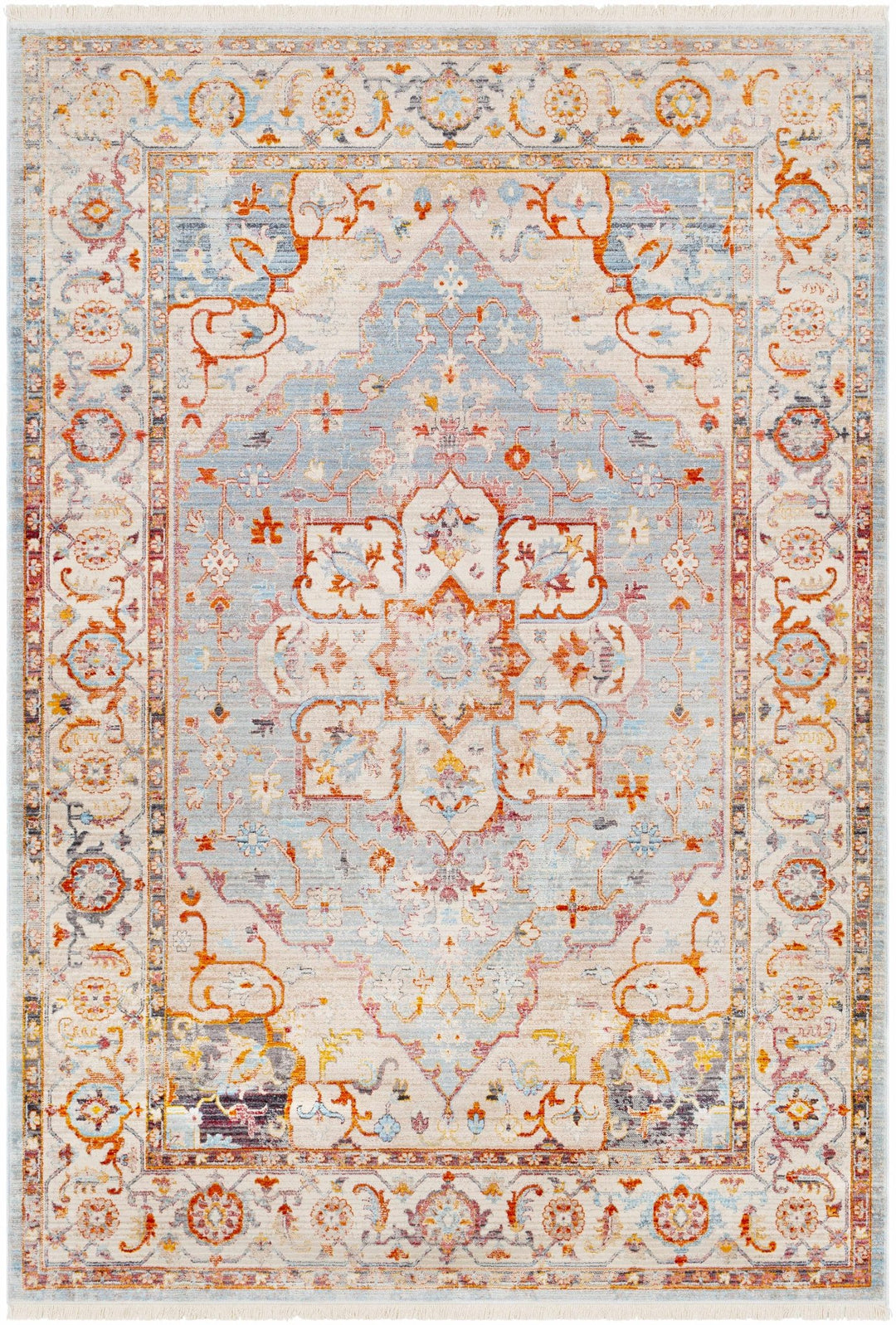 Stoneboro Traditional Medallion Design Beige And Blue Area Rug - The Rug Decor