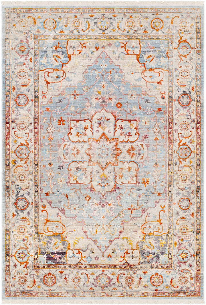 Stoneboro Traditional Medallion Design Beige And Blue Area Rug - The Rug Decor
