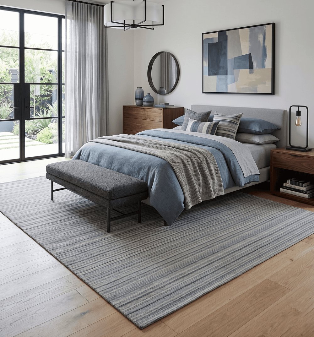 Striped 8x10 Ivory, Beige and Gray Hand Made Blended Wool Area Rug - The Rug Decor