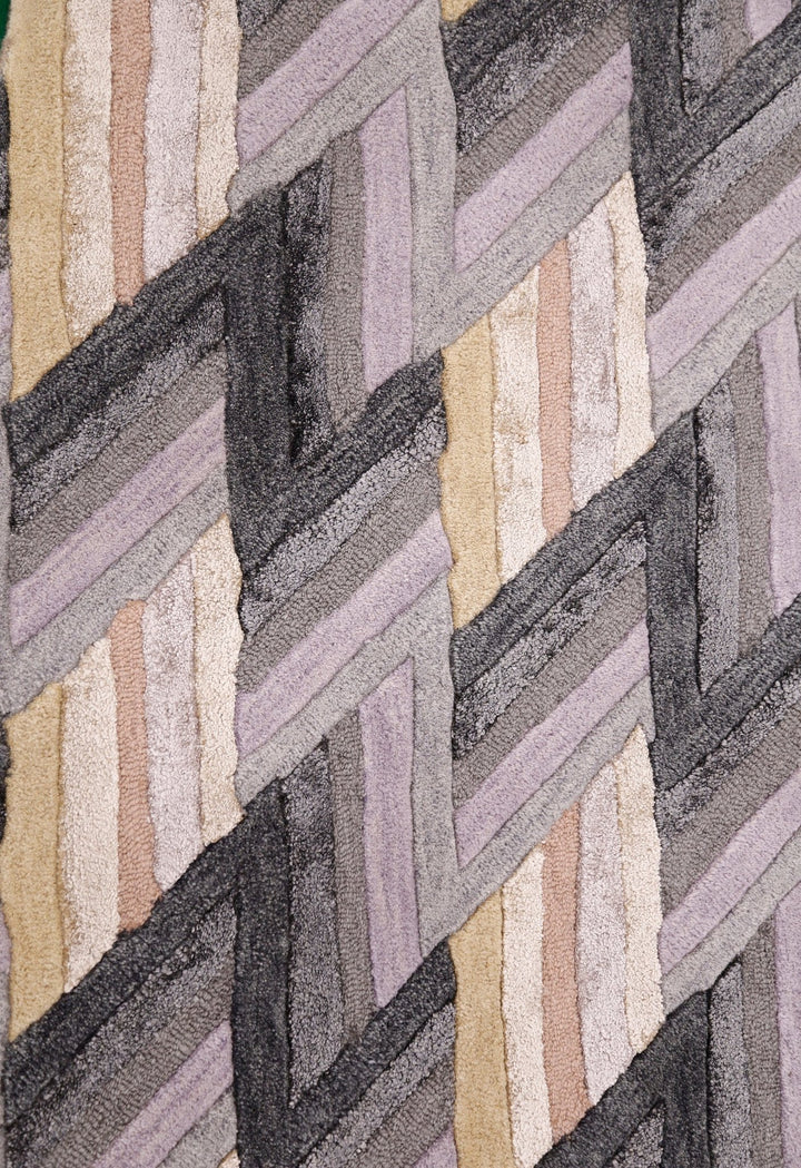 Stripes Pattern Gray Lilac Hand Tufted 4x6 Wool Area Rug - The Rug Decor