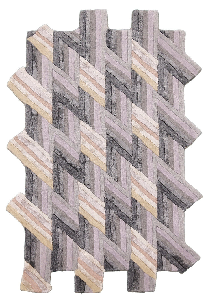 Stripes Pattern Gray Lilac Hand Tufted 4x6 Wool Area Rug - The Rug Decor