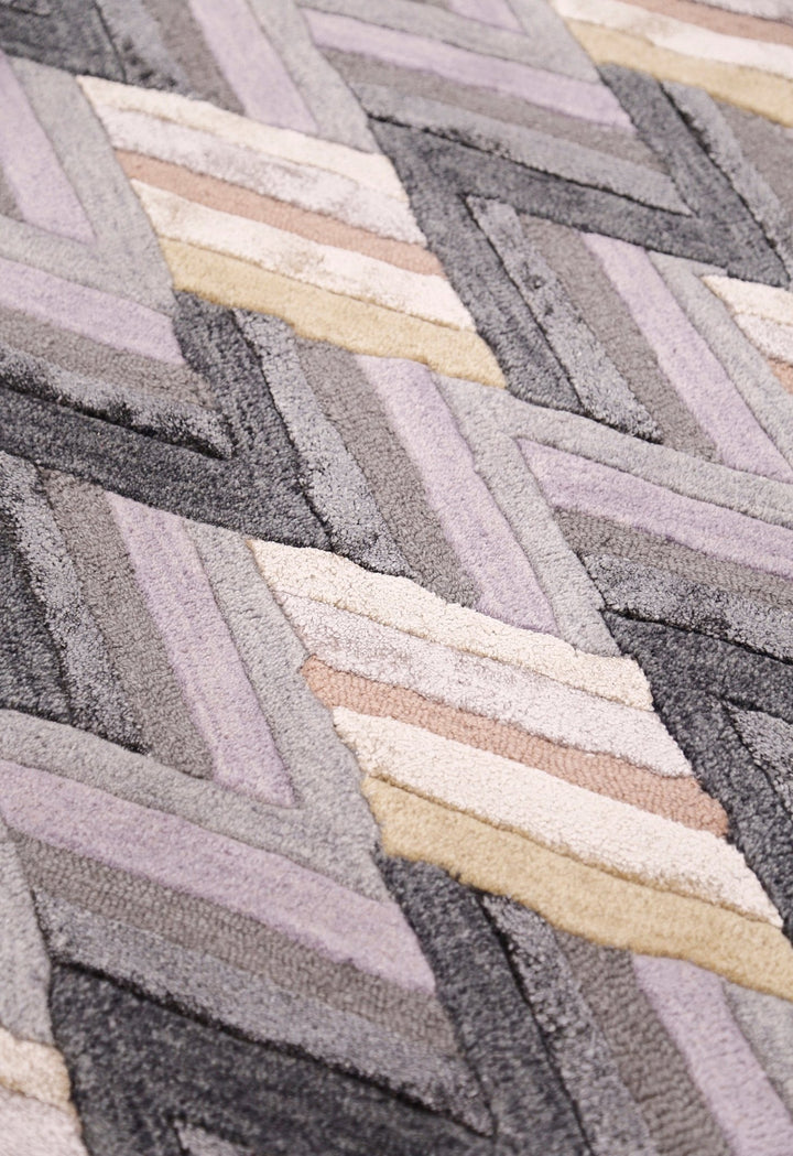 Stripes Pattern Gray Lilac Hand Tufted 4x6 Wool Area Rug - The Rug Decor