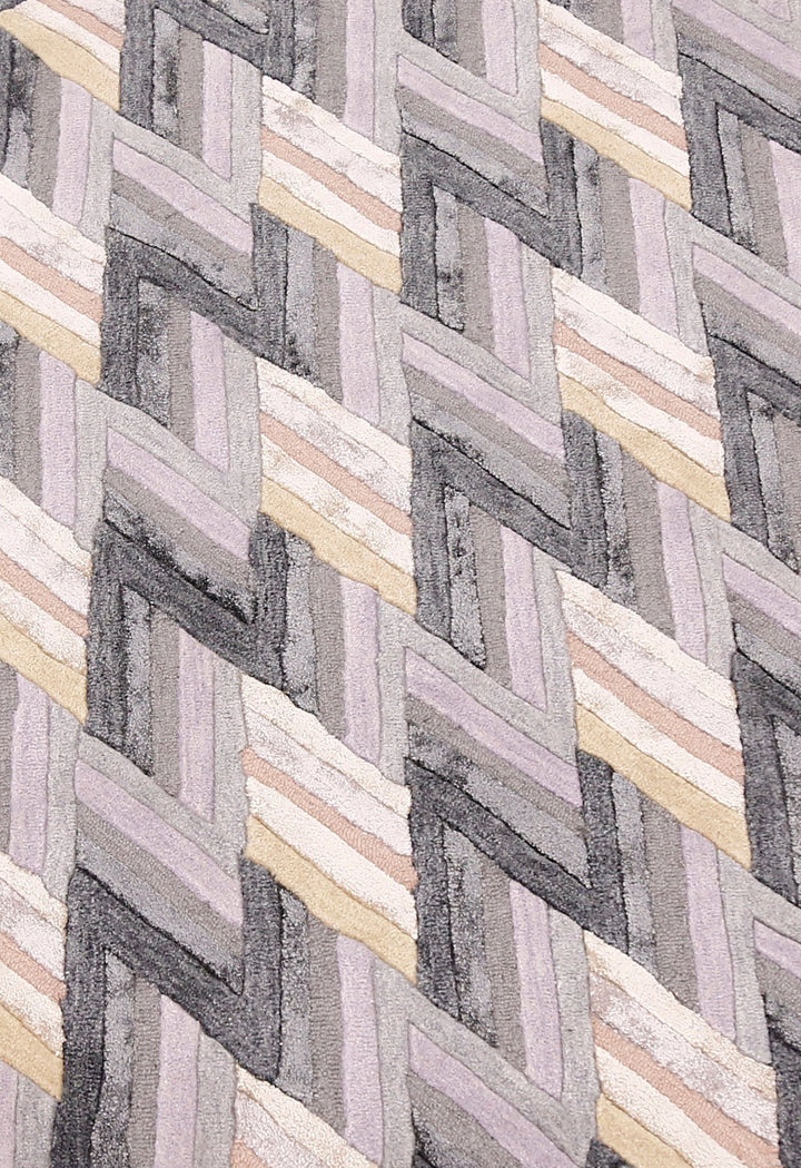 Stripes Pattern Gray Lilac Hand Tufted 4x6 Wool Area Rug - The Rug Decor