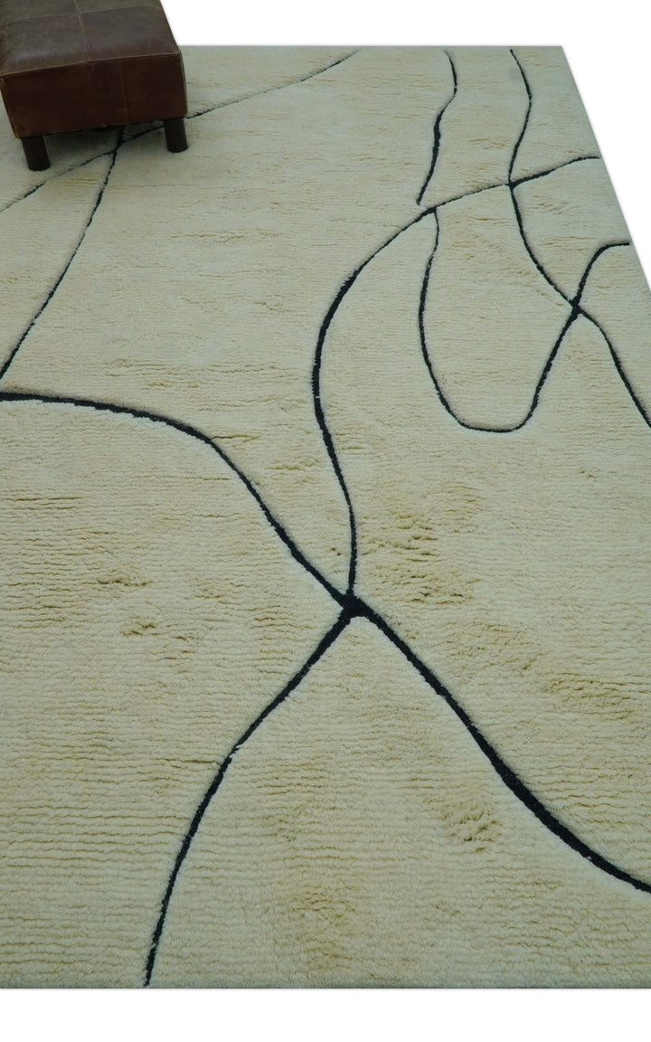 Strokes Custom Made Contemporary Cream Hand Knotted Wool Rug - The Rug Decor