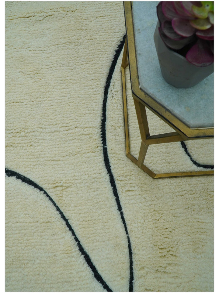 Strokes Custom Made Contemporary Cream Hand Knotted Wool Rug - The Rug Decor
