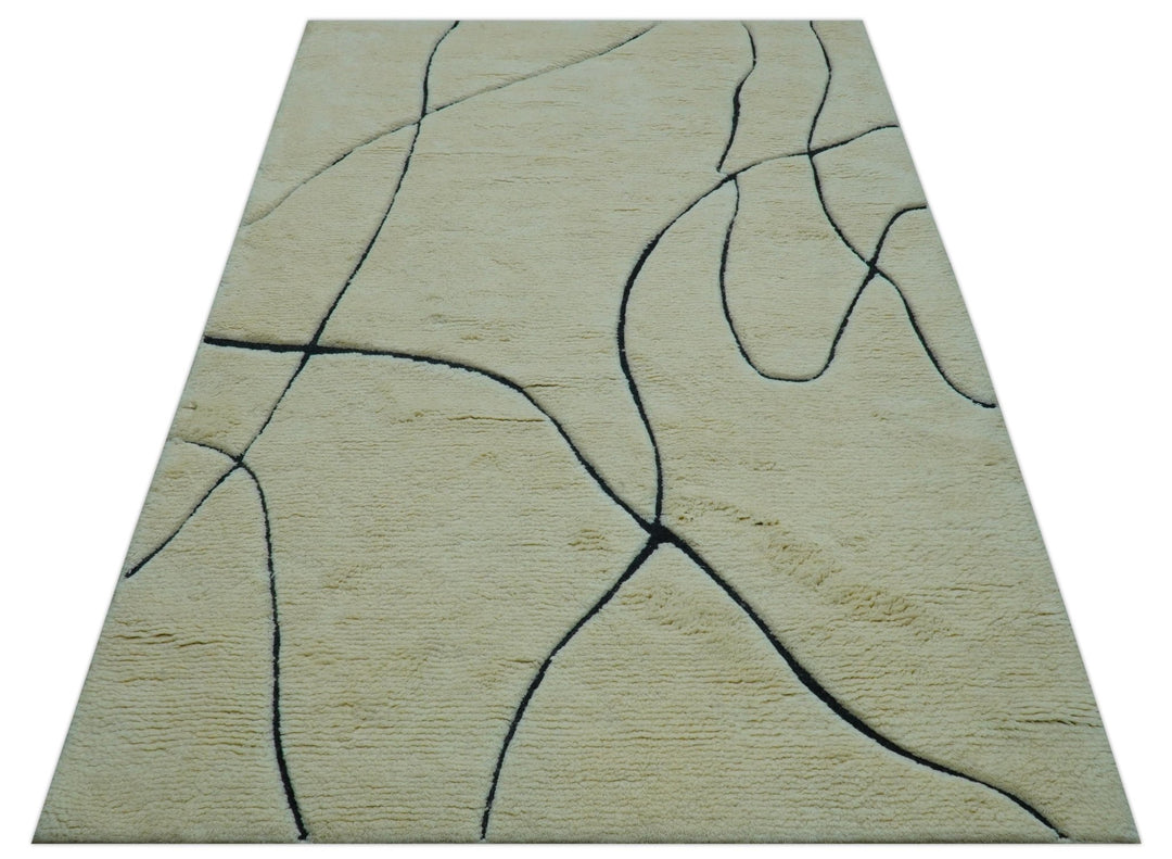 Strokes Custom Made Contemporary Cream Hand Knotted Wool Rug - The Rug Decor