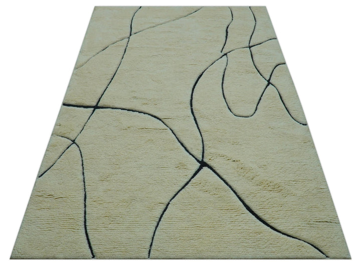 Strokes Custom Made Contemporary Cream Hand Knotted Wool Rug - The Rug Decor