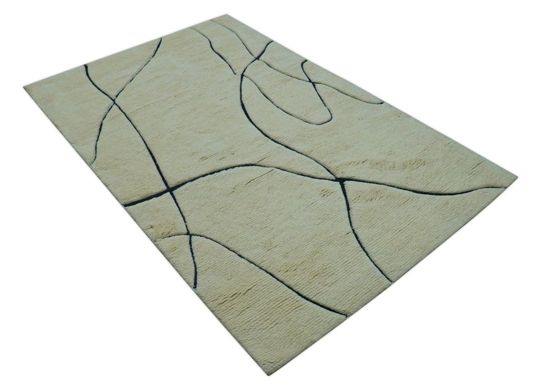Strokes Custom Made Contemporary Cream Hand Knotted Wool Rug - The Rug Decor