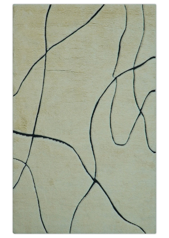Strokes Custom Made Contemporary Cream Hand Knotted Wool Rug - The Rug Decor