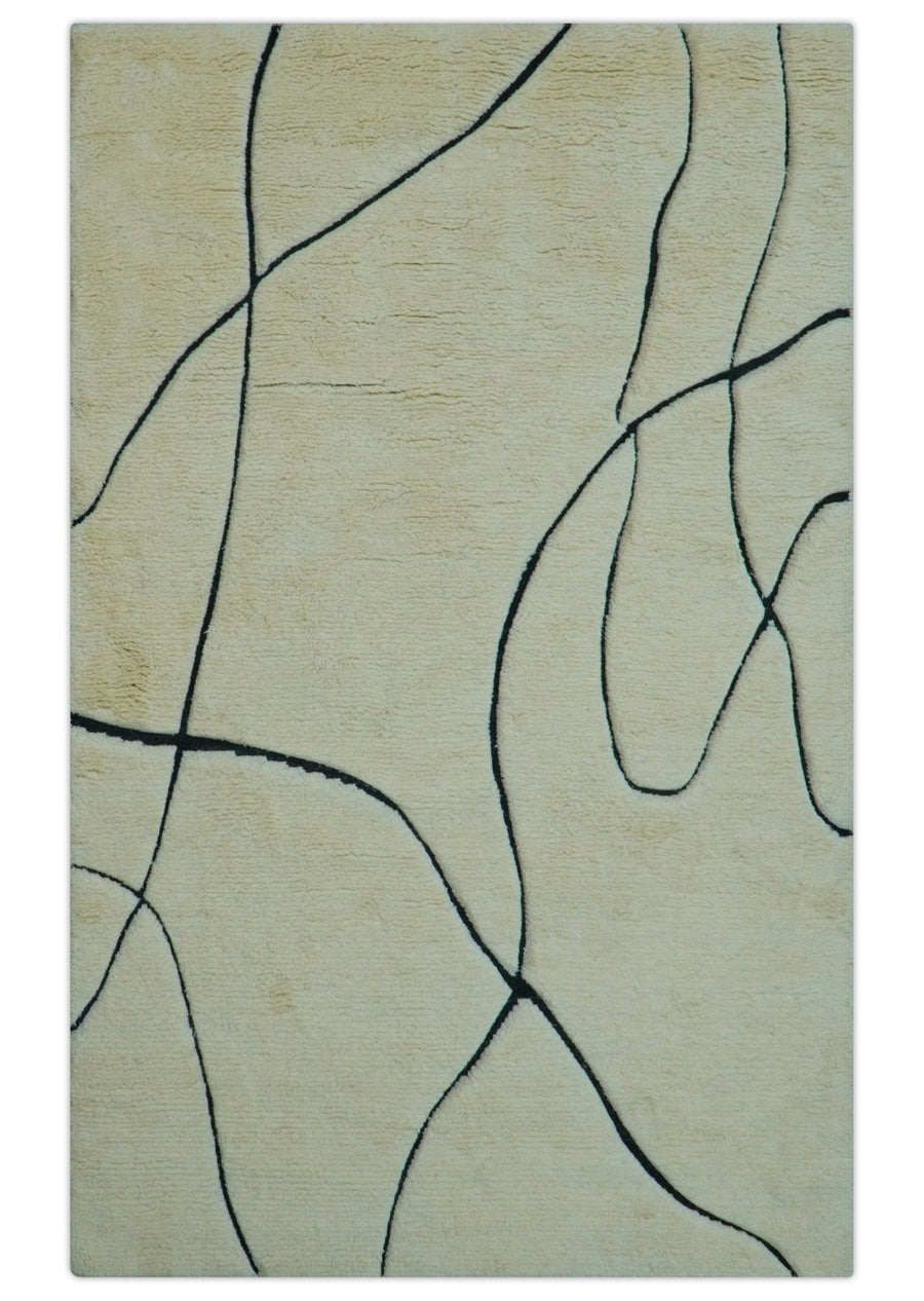 Strokes Custom Made Contemporary Cream Hand Knotted Wool Rug - The Rug Decor