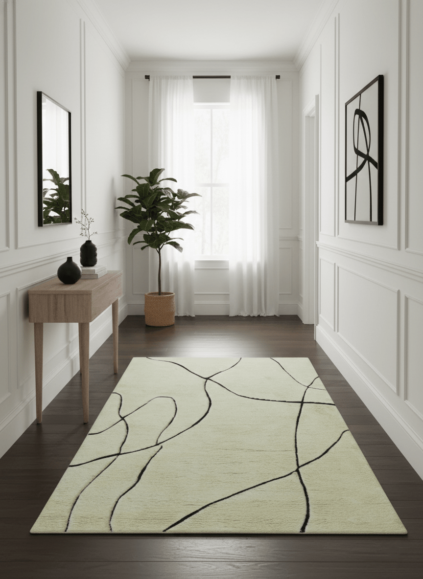 Strokes Custom Made Contemporary Cream Hand Knotted Wool Rug - The Rug Decor