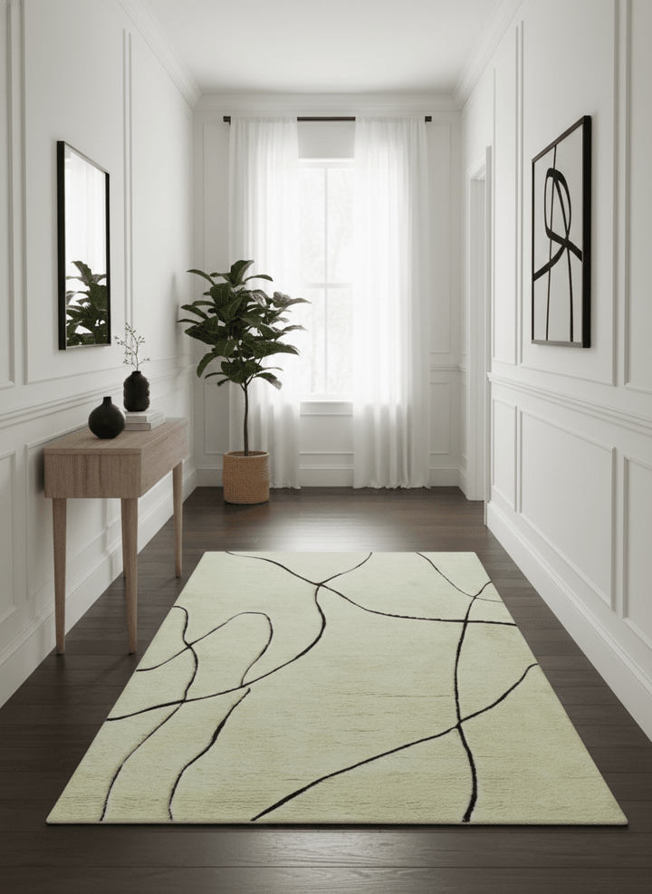 Strokes Custom Made Contemporary Cream Hand Knotted Wool Rug - The Rug Decor