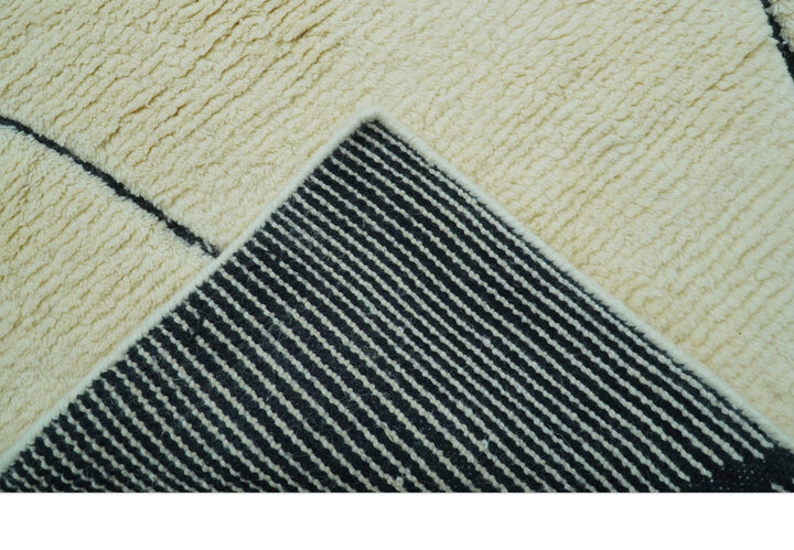 Strokes Custom Made Contemporary Cream Hand Knotted Wool Rug - The Rug Decor