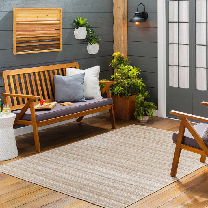 Sultanhisar Contemporary Style Beige Outdoor Area Rug - The Rug Decor