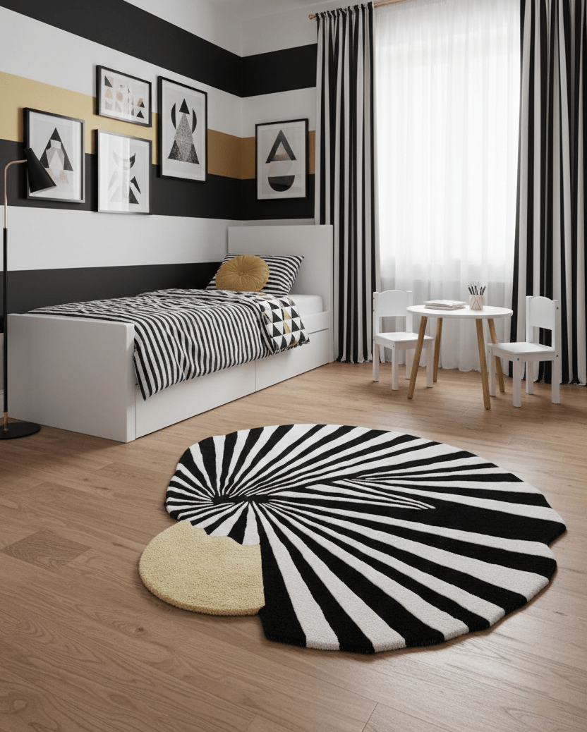 Sunflare Fan Black Hand Tufted 5x5 Wool Area Rug - The Rug Decor
