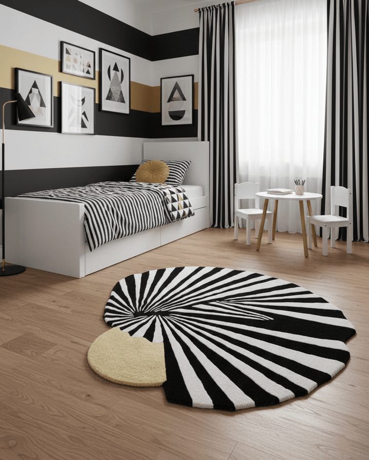 Sunflare Fan Black Hand Tufted 5x5 Wool Area Rug - The Rug Decor