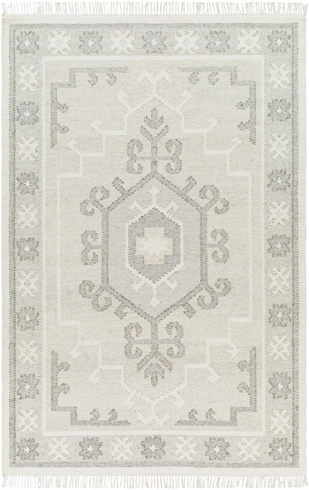 Afra Traditional Style Ivory And Gray Hand Woven Wool Area Rug