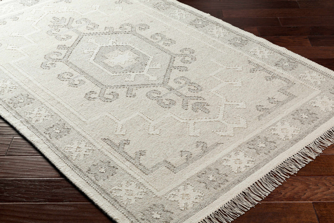 Afra Traditional Style Ivory And Gray Hand Woven Wool Area Rug