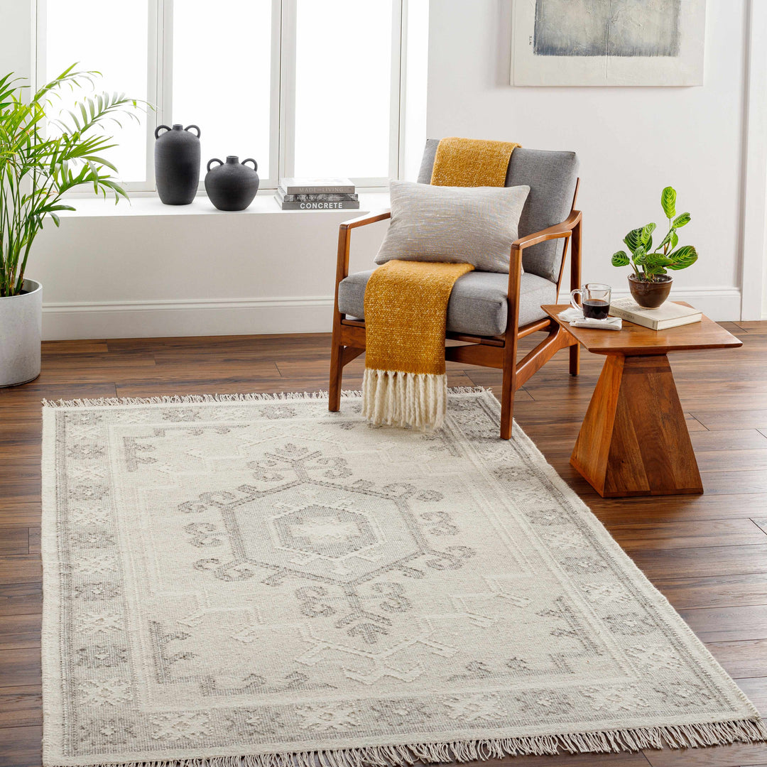 Afra Traditional Style Ivory And Gray Hand Woven Wool Area Rug