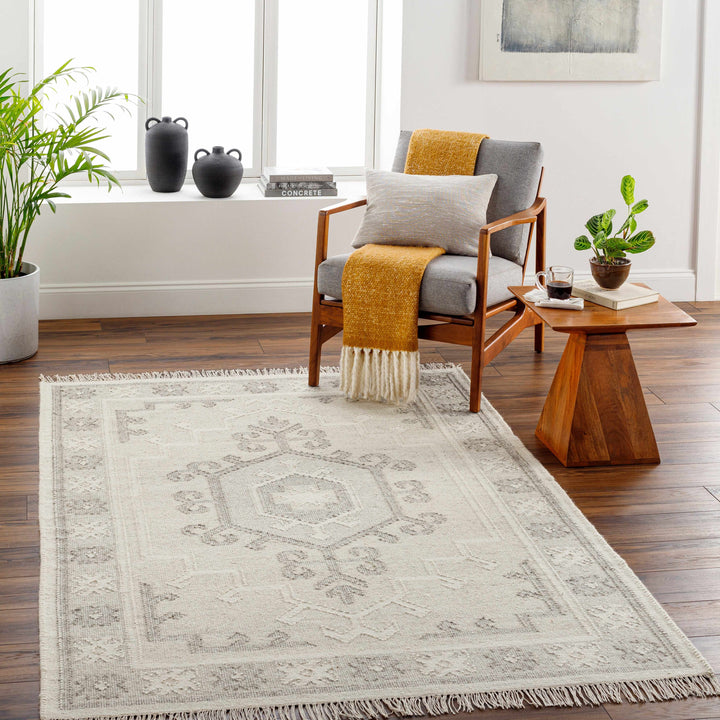 Afra Traditional Style Ivory And Gray Hand Woven Wool Area Rug