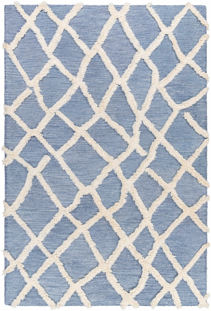 Adica Contemporary Blue And Ivory Hand Tufted Wool Area Rug