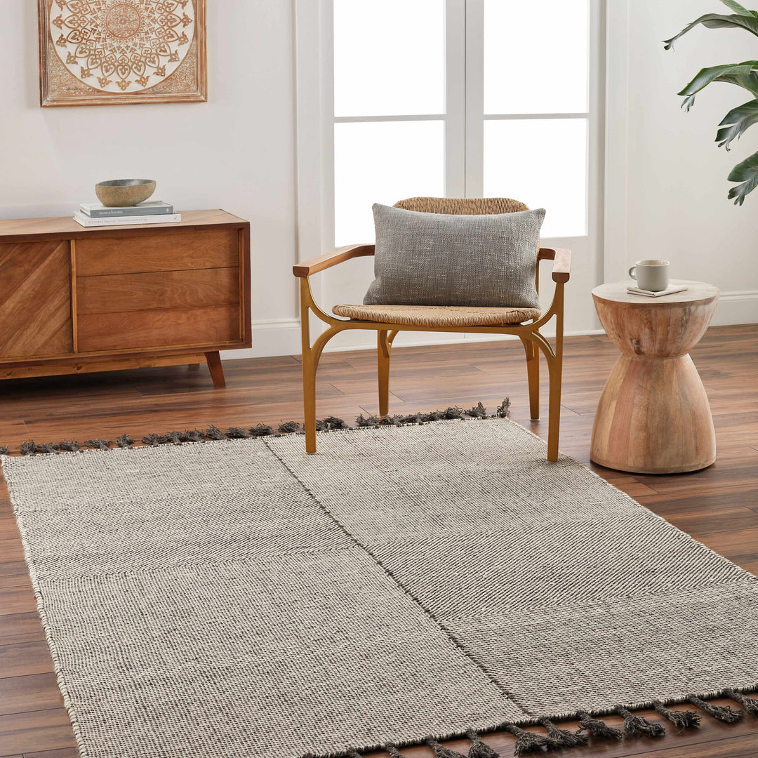 Abhay Modern Style Brown And Iovry Hand Woven Wool Area Rug