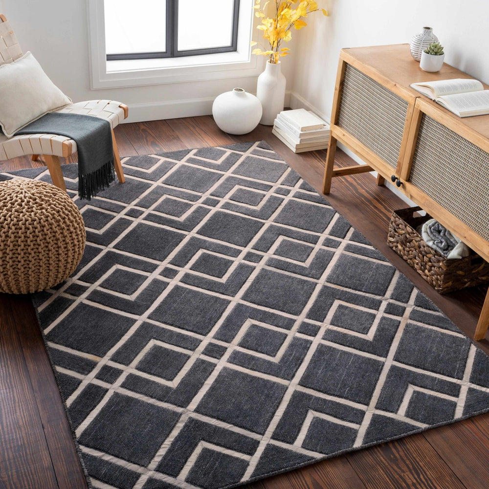 Taclobo Modern Geometrical Design Charcoal And Ivory Area Rug - The Rug Decor