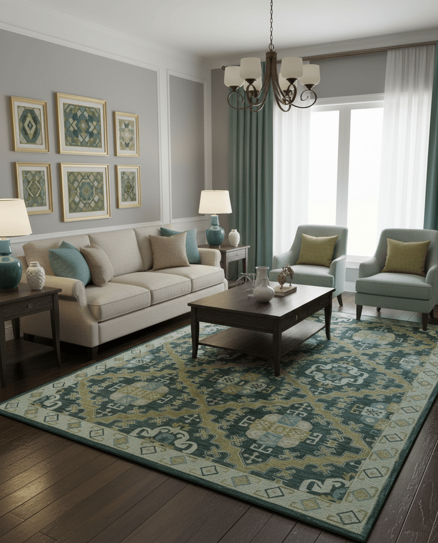 Taj Custom Made Teal Traditional Design Hand Tufted Wool Rug - The Rug Decor