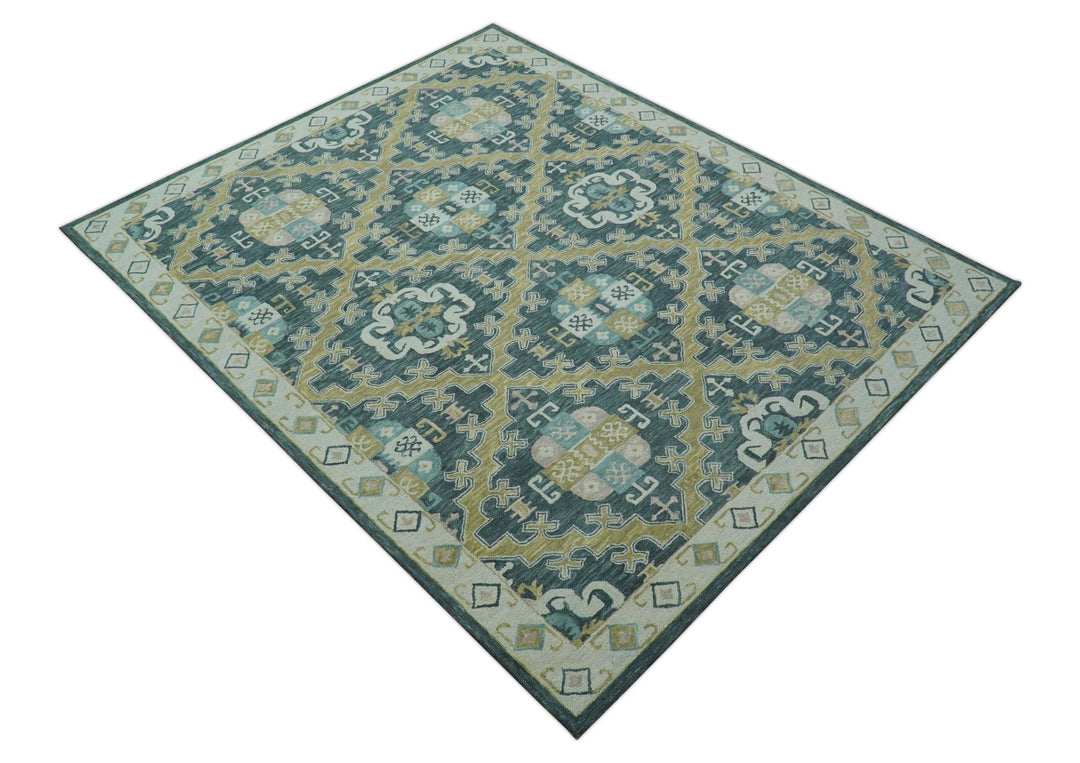 Taj Custom Made Teal Traditional Design Hand Tufted Wool Rug - The Rug Decor