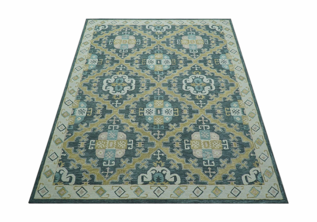 Taj Custom Made Teal Traditional Design Hand Tufted Wool Rug - The Rug Decor