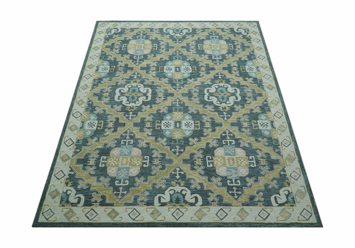 Taj Custom Made Teal Traditional Design Hand Tufted Wool Rug - The Rug Decor