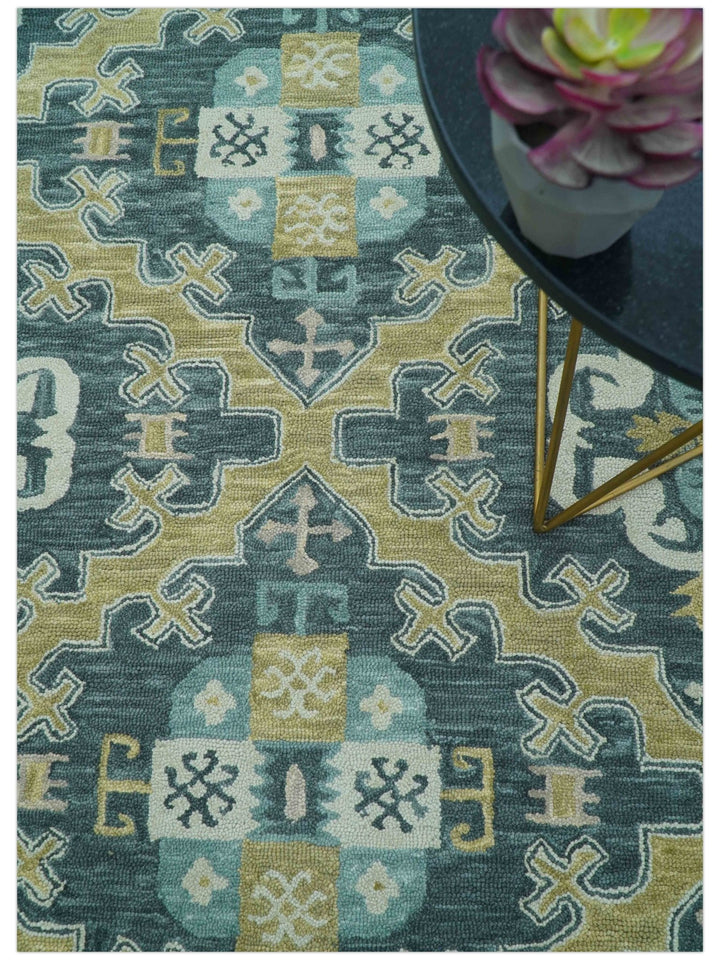 Taj Custom Made Teal Traditional Design Hand Tufted Wool Rug - The Rug Decor