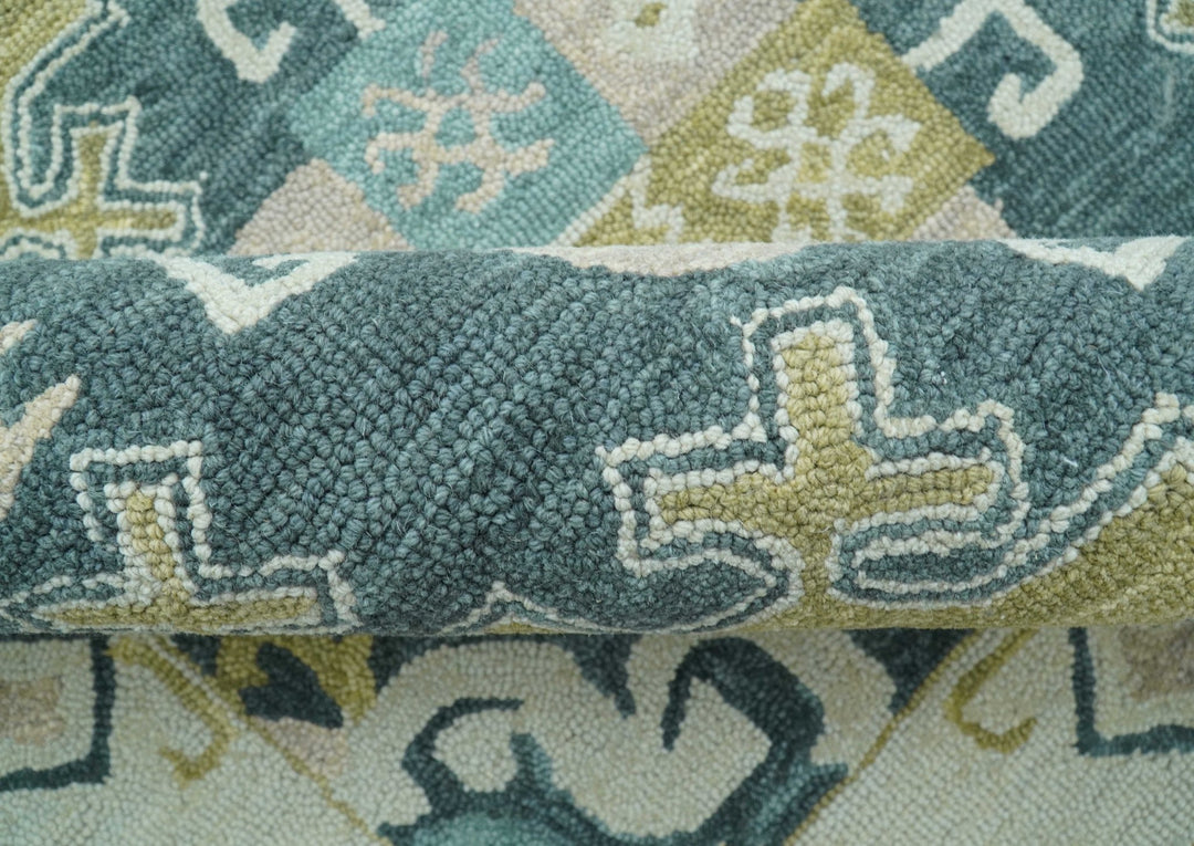 Taj Custom Made Teal Traditional Design Hand Tufted Wool Rug - The Rug Decor