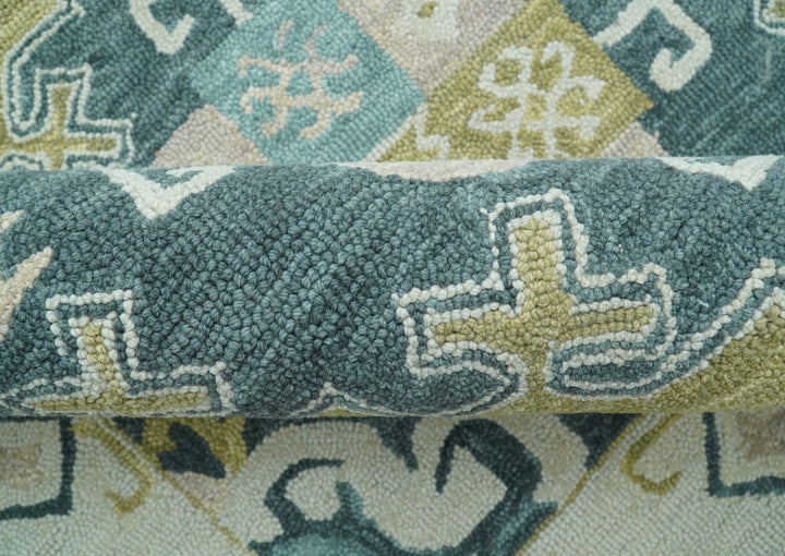 Taj Custom Made Teal Traditional Design Hand Tufted Wool Rug - The Rug Decor