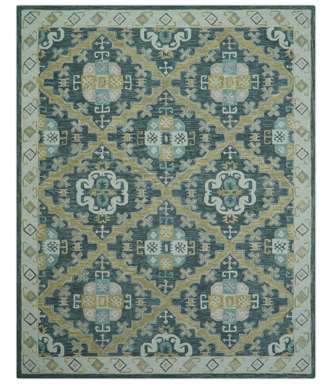 Taj Custom Made Teal Traditional Design Hand Tufted Wool Rug - The Rug Decor