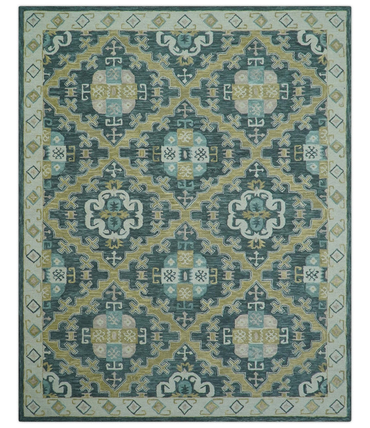Taj Custom Made Teal Traditional Design Hand Tufted Wool Rug - The Rug Decor