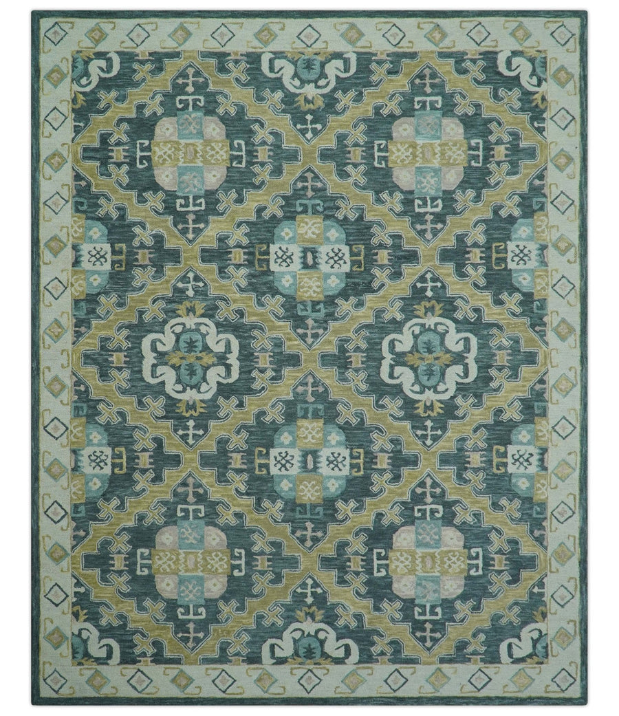 Taj Custom Made Teal Traditional Design Hand Tufted Wool Rug - The Rug Decor