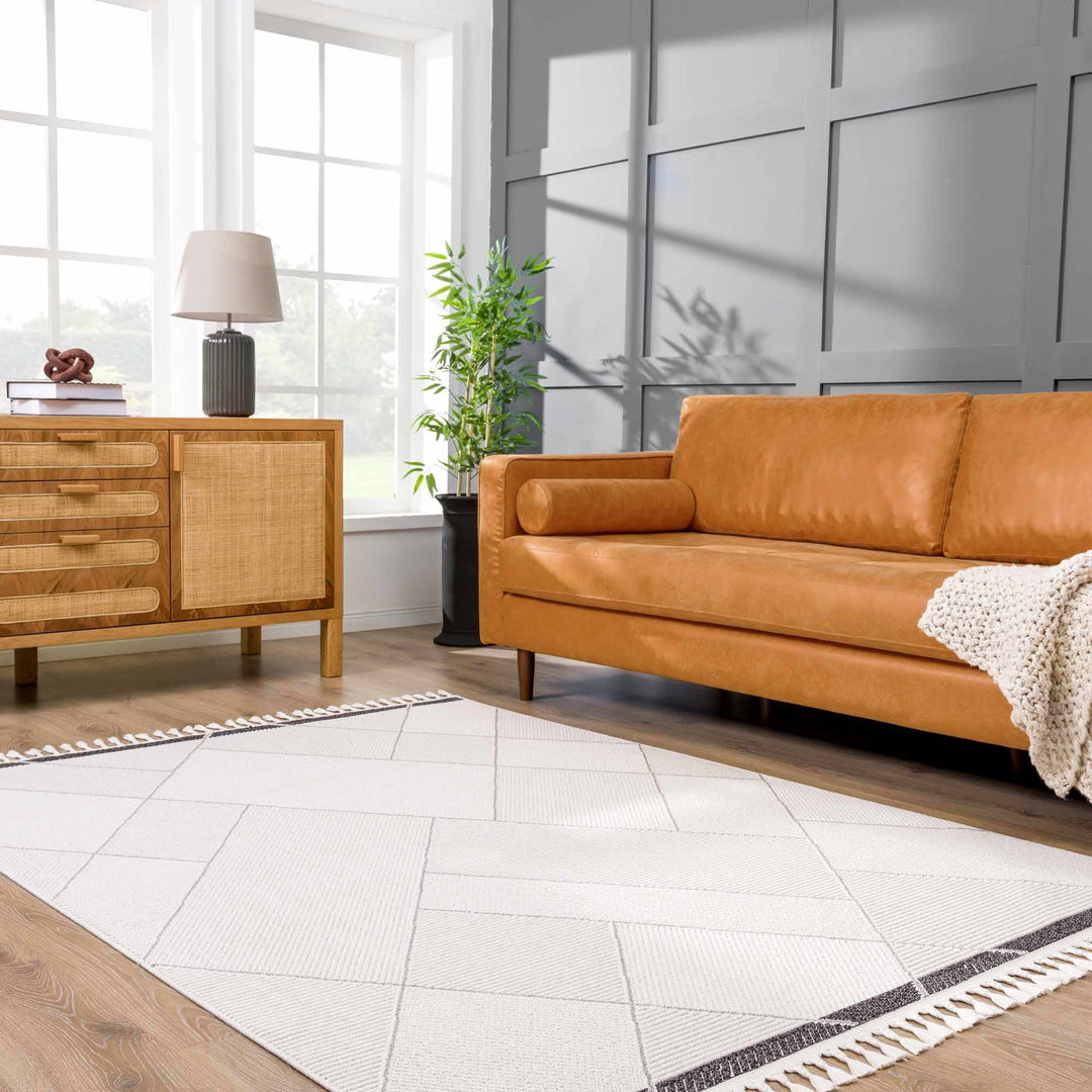 Tale Modern Geometric Design Ivory And Gray Area Rug - The Rug Decor