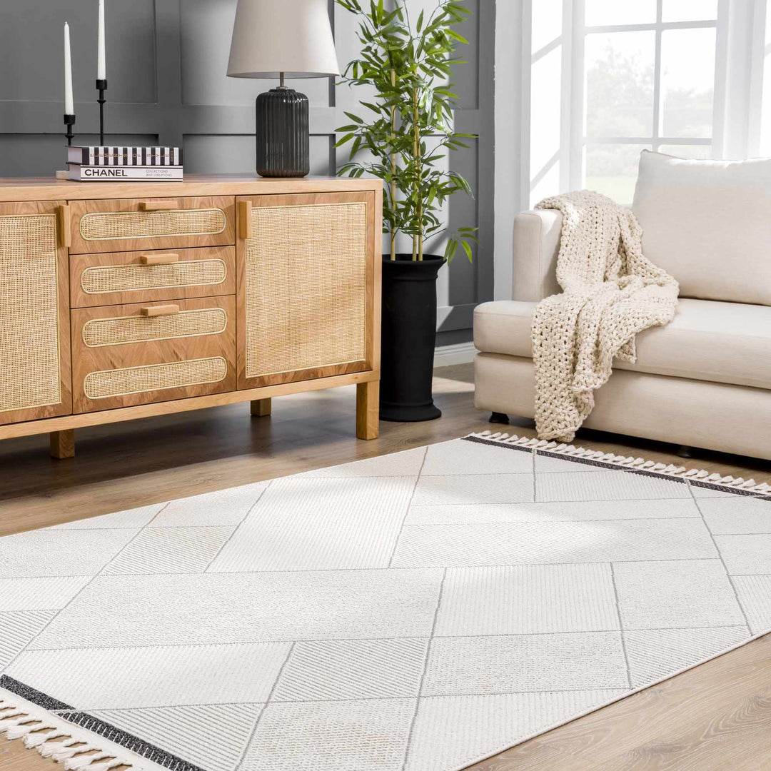 Tale Modern Geometric Design Ivory And Gray Area Rug - The Rug Decor