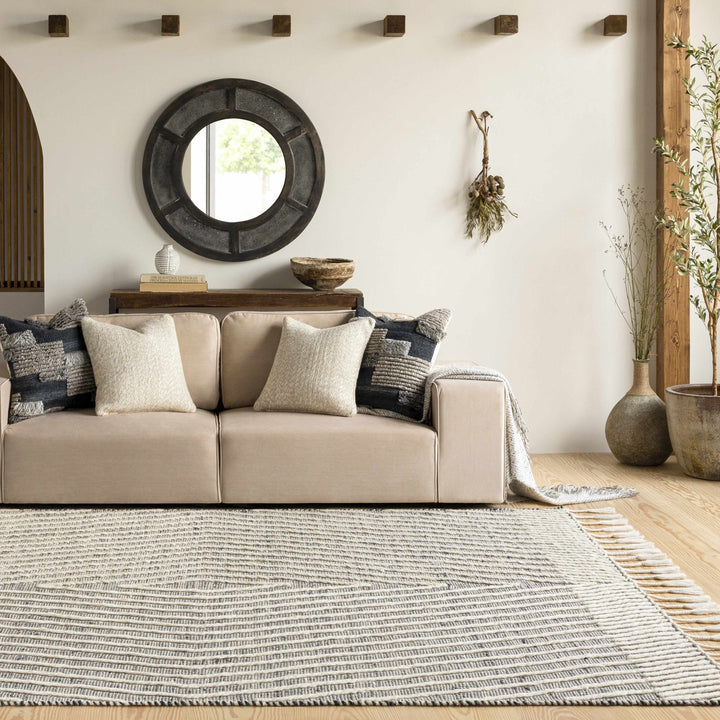 Tamayong Contemporary Gray And Ivory Jute & Wool Rug - The Rug Decor