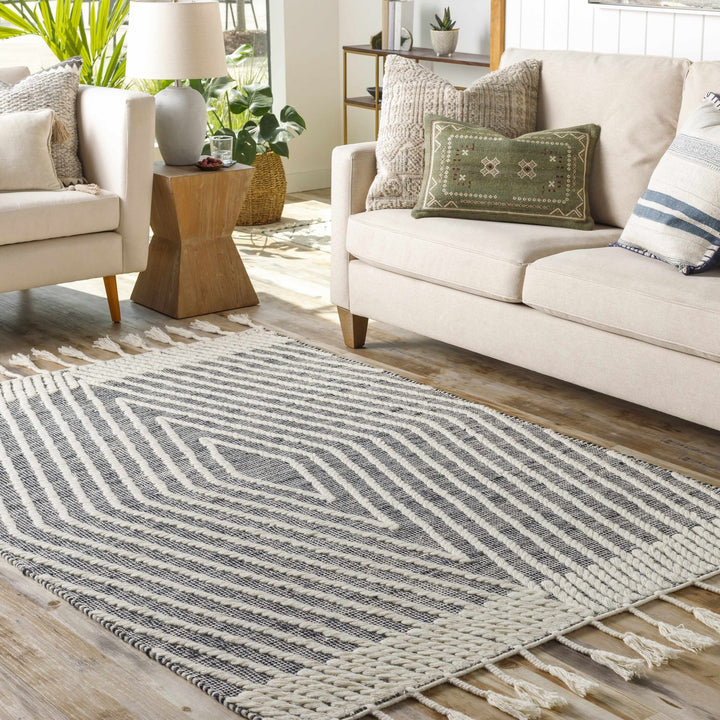 Tamayong Contemporary Gray And Ivory Jute & Wool Rug - The Rug Decor