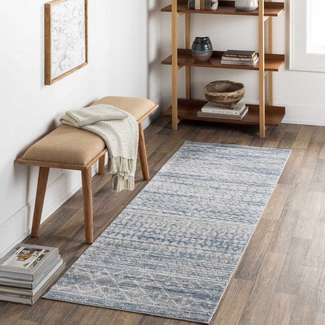 Tambac Bohemian Tribal Pattern Blue And Gray Washable Rug - The Rug Decor