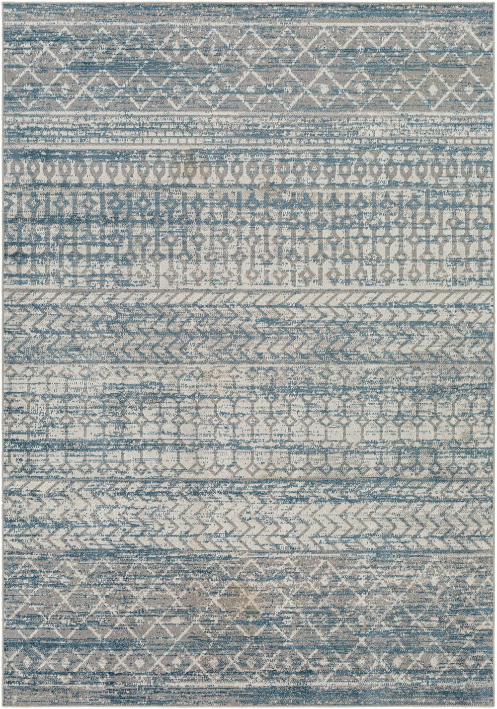 Tambac Bohemian Tribal Pattern Blue And Gray Washable Rug - The Rug Decor
