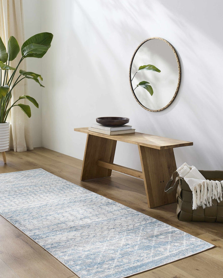 Tambac Bohemian Tribal Pattern Blue And Gray Washable Rug - The Rug Decor